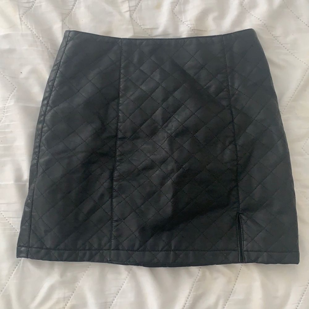 Black fake leather skirt with stitching detail